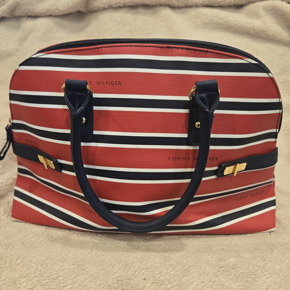 Tommy Hilfiger Striped Red and Navy Satchel